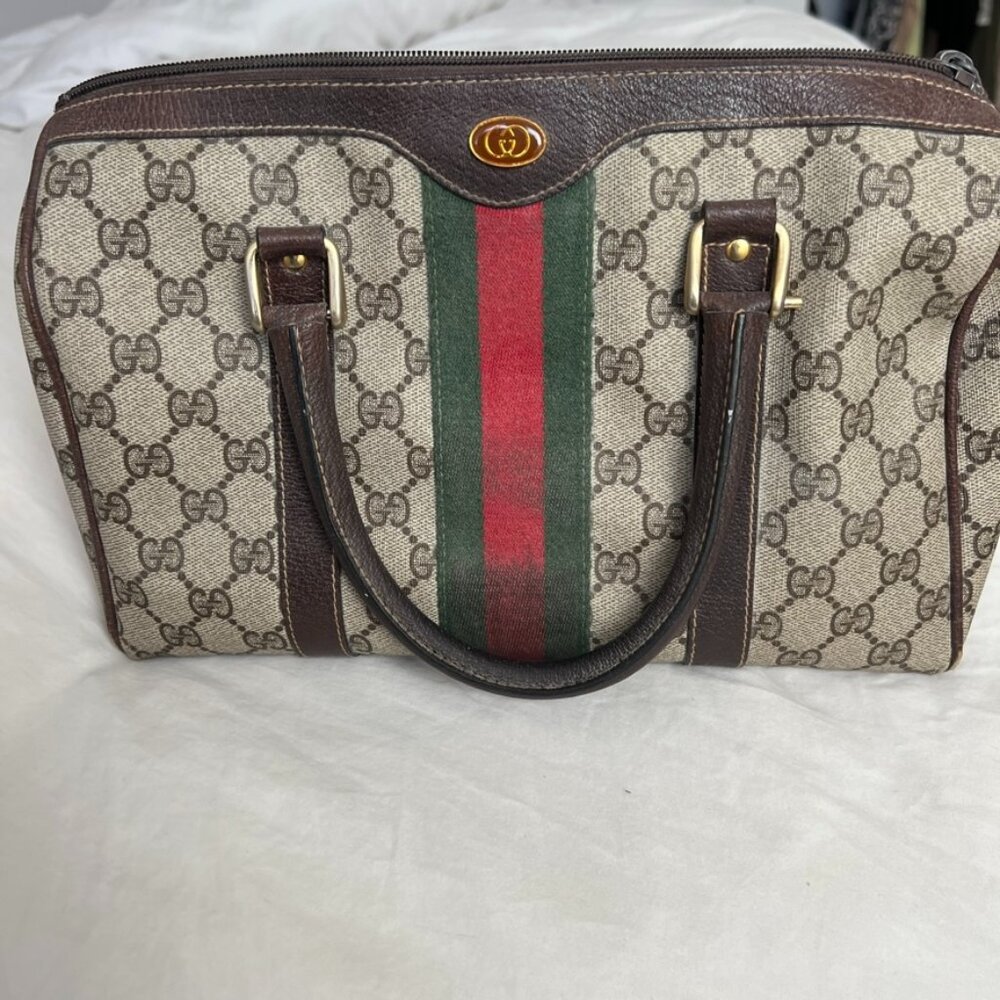 Gucci Web Boston GG Supreme Top Handle Bag Vintage